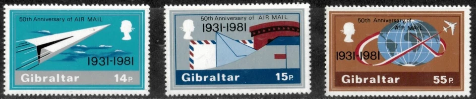 Gibraltar 1981 - Air Mail Planes - Set of 3 Stamps - Scott #410-12 - MNH - Image 1 of 1