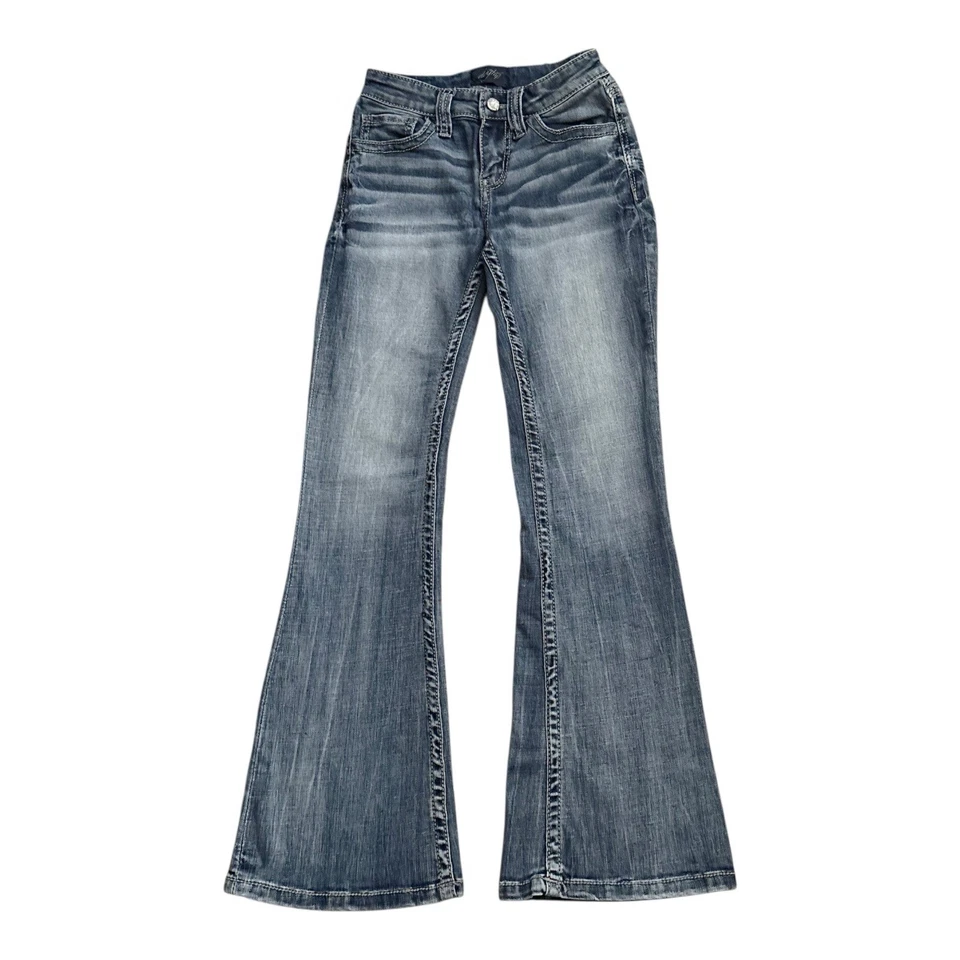 Jeans Daytrip Youth 10R Bootcut Cintura Ajustable Estrás Bolsillo Azul Denim Foto 1 de 4
