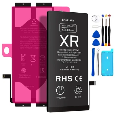 EFAITHFIX 4900mAh Akku für Apple iPhone XR Ersatz Battery Accu 0 - Ladezyklen Neuw Set