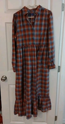 NWT Maison Me Size L Elizabeth Plaid Long Prairie Dress Long Sleeve Cottagecore - Image 1 of 4