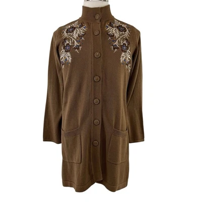 Bob Mackie Button Front Floral Embroidered Long Cardigan Sweater Medium New 9605 - Image 1 of 4