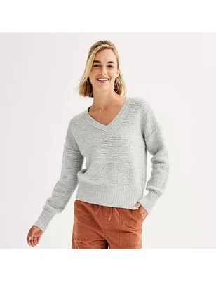 Suéter Top SO Gris Claro Grueso Tejido Cuello en V Talla XL Juniors Foto 1 de 4