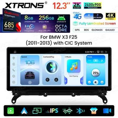2K 12,3" Qualcomm 685 Octa Core 8G+256GB Android 14 Autoradio für BMW X3 F25 CIC - Bild 1 von 4