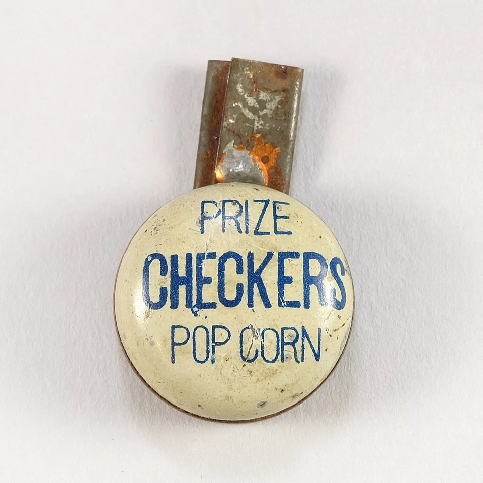 Rare 1920s-30s Checkers Popcorn Confection Tin Antique Toy Prize Whistle - Image 1 of 3
