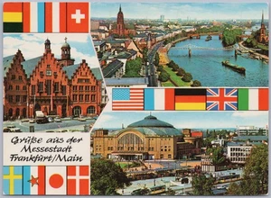 Postal cromada de Frankfurt Römer & Messe, Alemania, años 70 - Imagen 1 de 2