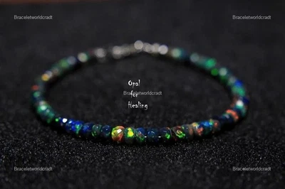 Pulseira gancho corrente prata esterlina 925 pedra preciosa opala etíope venda dia das irmãs - Imagem 1 de 3