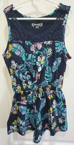 MUDD girls ROMPER SHORTS size XXL dark blue LACE AT TOP FLORAL DESIGN cute @ - Picture 1 of 1