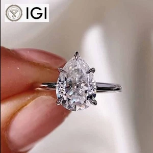 2,34 TCW Birnenschliff Lab Grown Diamant Verlobungsring Ehering 14K massiv Weißgold - Bild 1 von 11