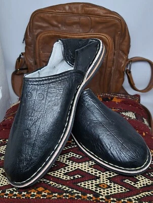 Zapatillas Babouches Tradicionales Marroquíes para Hombre Hechas a Mano Cuero Negro Original Foto 1 de 4