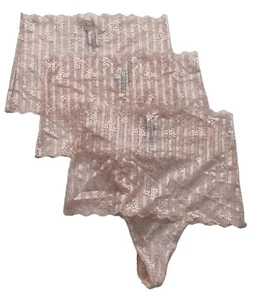 Victorias Secret Nwt Stripe Pink Lot of 3 High Waist Thong Panty Panties Medium - Picture 1 of 3