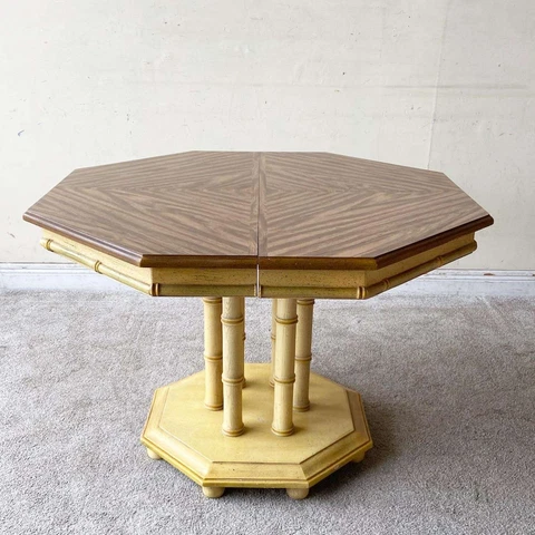 Boho Chic Faux Bamboo Wood Top Octagonal Extendable Dining Table Cover