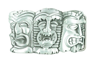 Três máscaras tribais Tiki Tikki Havaí faroeste fivela de cinto de metal - Imagem 1 de 2