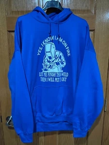 GILDAN Dryblend Men's 2XL Royal Blue Welder Welding Funny Gag Gift Hoodie NWOT - Picture 1 of 4