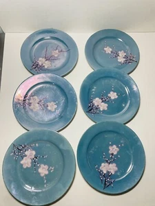 Vintage Japan Blue Cherry Blossom Lusterware Plate Set Of 6 - 7.25” Across - Picture 1 of 13