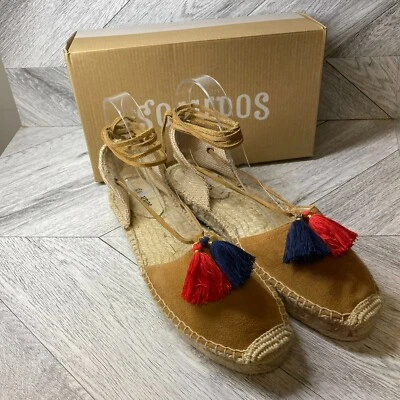 Soludos Womens Tan Suede Tassel Detail Tie Casual Platform Gladiator Sandal 11 - Image 1 of 4