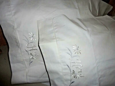 OSAGE HANDKERCHIEF HIS & HERS EMBROIDERED SILVER (PAIR) STANDARD PILLOWCASES - Image 1 of 4