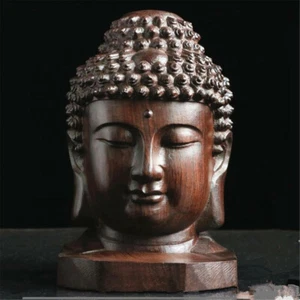 Estatua de Buda cabeza de sakyamuni artesanías de secuoyas talladas a mano escultura de Tathagata - Imagen 1 de 4