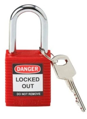 Lot of 3 - Brady Nylon Lockout/Tagout Locking Padlock - Red, 1.5 Shackle 99552.  - Image 1 of 3