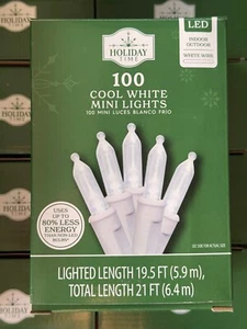 NEW! Holiday Time 100 COOL WHITE Mini LED Christmas Lights Strand WHITE Wire - Picture 1 of 4