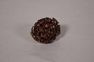 Vintage Art Nouveau Style Amethyst Color Brass Adjustable Ring - Picture 1 of 5