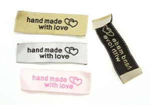 6 Aufnäher Textil Etiketten, Labels - HAND MADE with Love - 48mm X 14mm - Bild 1 von 5