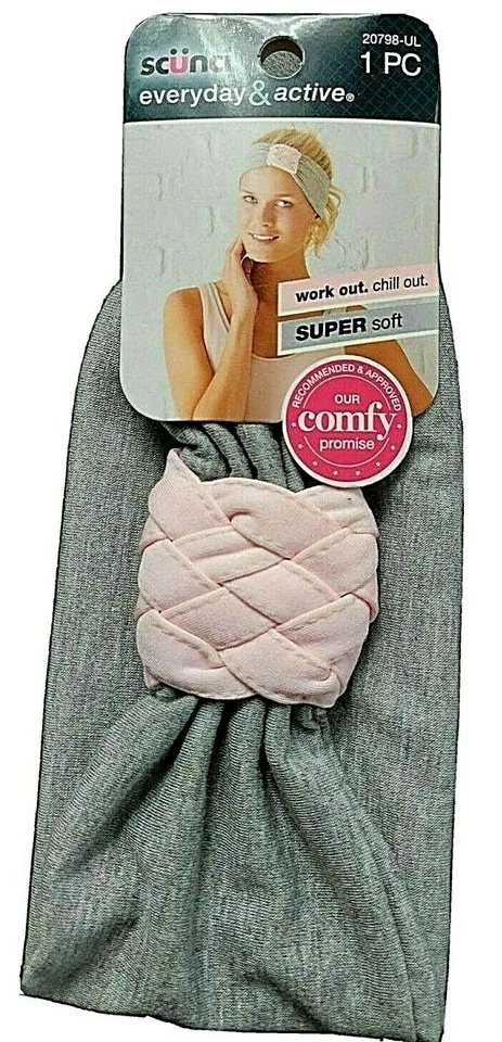 SCUNCI Everyday and Active Headband Pink Gray Soft Comfy