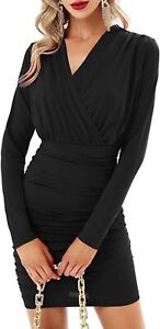 GRACE KARIN Women's Retro Long Sleeve Ruched Wrap Party Pencil Dress