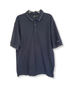 Nike Golf Polo Shirt Navy Dri Fit Short Sleeve White Trim Cotton Blend Size L - Picture 1 of 9