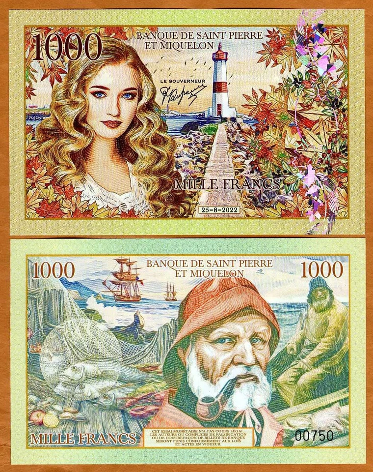 San Pedro y Miquelón, 1000 Francos, 2022 Edición Privada Fantasía Polímero Foto 1 de 1
