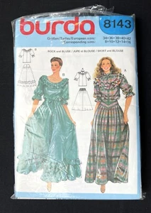 Burda 8143 Misses Skirt & Blouse (2 Styles) 1981 Pattern size 8-12 (Cut to 12) - Picture 1 of 2