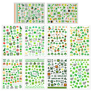 St. Patrick's Day Nail Stickers - 10 Sheets of Green Shamrock Decals for Women