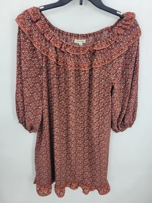 Max Studio Kleid Damen Medium weinrot Blumen Rüschen Ballonärmel Boho Bauer - Bild 1 von 4