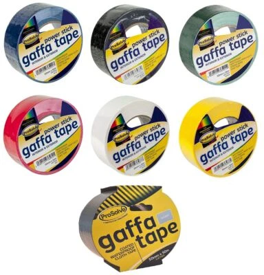 PROSOLVE 50mm x 50Mtr Gaffa Gaffer Duct Tape Blue Black Green Red White Yellow Silver