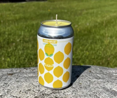 Land Grant Lemon Glow Citronella Beer Can Patio Candle. - Image 1 of 4