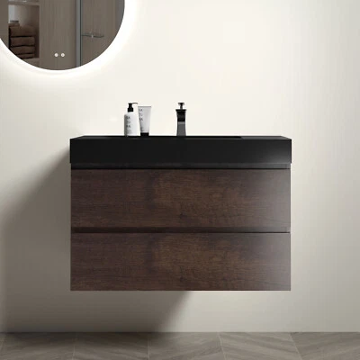 24" 30" 36" Wall Mounted Bathroom Vanity w/Sink,Floating Vanity Cabinet,2 Drawer — 第 1/4 张图片