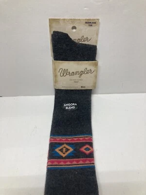 Calcetines hasta la rodilla Wrangler para damas mezcla de angora patrón azteca carbón talla 6-9 Foto 1 de 4
