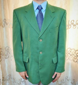 Vintage handtailored bespoke wool blend classic green suit jacket blazer 44R - Picture 1 of 9