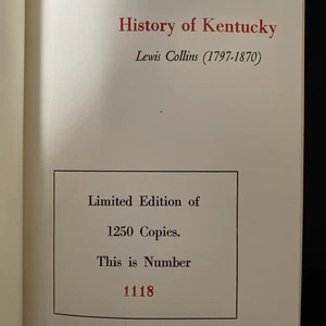 History of Kentucky ~ Lewis Collins 1968 HC Numbered Limited Edition - Bild 1 von 6