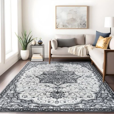 Rugshop Alfombras Grises para Sala Alfombra Medallón Tradicional Tienda Dormitorio Alfombra Foto 1 de 2