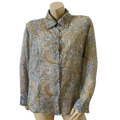Camisa FADED GLORY Mujer Talla Grande 16W Vintage Lentejuelas Paisley Cuello Abotonado Foto 1 de 4