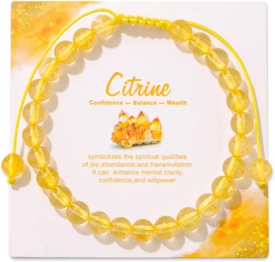 Natural Stone Beaded Bracelet, Adjustable Woven Rope, Crystal Healing Stone, 8Mm - Image 1 of 4