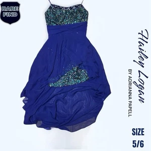 Abito Hailey Logan By Adrianna Papell con paillettes blu alte-basse taglia 5/6. RARO - Foto 1 di 9