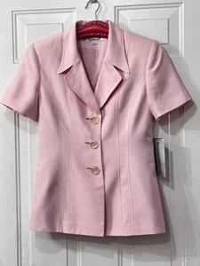 NWT b.bennett Sz 4 (S) Womens Silk Jacket Blazer Button Pink Short Sleeve Lined - Picture 1 of 11