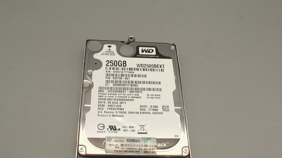 HP 593641-001 633738-001 SPS-DRV HDD 160G 7200RPM WWAN WD2500BEKT - Image 1 of 1