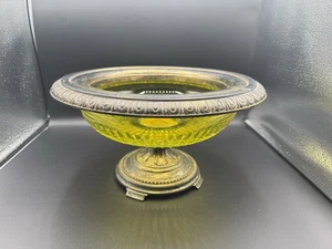 Pairpoint Glas Vaseline & versilberte Fußschale. Antiker Rarität EUC - Bild 1 von 8