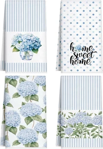 4 Pack Blue Hydrangea Kitchen Hand Towels Farmhouse Blue Hydrangea Decor, 18X26 - Picture 1 of 12