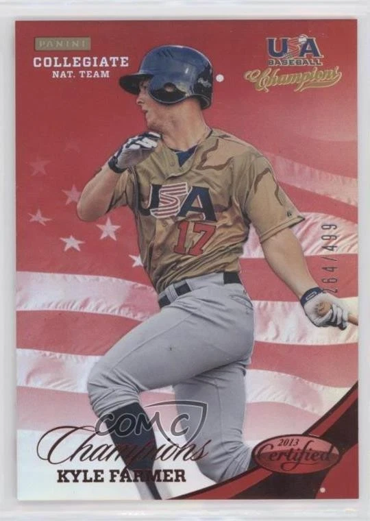 2013 USA Baseball Champions Certified National Team Mirror Red /499 Kyle Farmer - Image 1 of 2