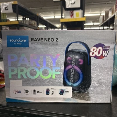 NEW Soundcore Anker Rave Neo 2 Portable Bluetooth Stereo Party Speaker 80W LED - Image 1 of 3