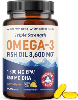 Aceite de pescado triple fuerza DHA Omega 3 3600 mg | Más de 2100 mg ácidos grasos omega-3 con Foto 1 de 4