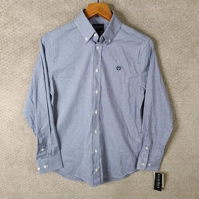 Lauren Ralph Lauren Shirt Boys 18 Blue Gingham Plaid Oxford Button Down NEW - Image 1 of 4